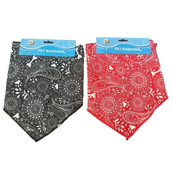 Greenbrier Kennel Club Pet Bandanas 2 Pack Paisley Paw Bone Print Red Black NEW - Picture 1 of 1